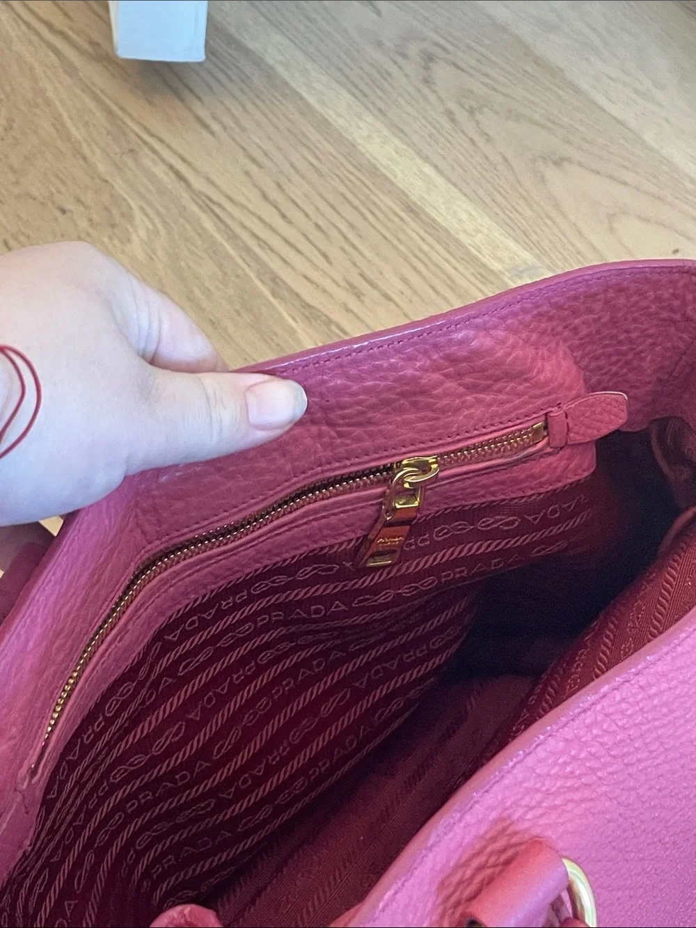 Prada Peonia Pink Vitello Daino Leather Tote Satchel Gold Hardware Shoulder Bag